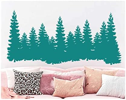 Pine Trees Wall Decal Forest Landscape Nature Vinyl Sticker Merry Christmas Decorations Decals Home Decor Bedroom Nursery Interior NV129 (38" Wide x 18" Tall)