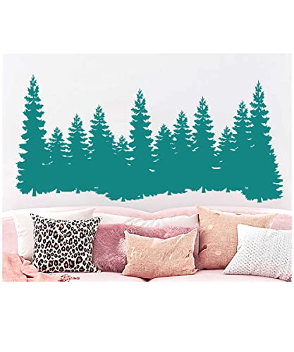 Pine Trees Wall Decal Forest Landscape Nature Vinyl Sticker Merry Christmas Decorations Decals Home Decor Bedroom Nursery Interior Nv129 (38" Wide X 18" Tall) #TOP3