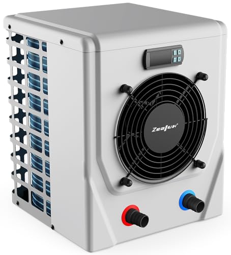 ZEALUX Mini Bomba de Calor para Piscinas Elevadas de hasta 16m³,Capacidad de Calentamiento de 2.5~4.2KW,Tensión de Funcionamiento de 220V,Conexión de Agua Ø32/38mm,Sensor de Flujo,Blanco (ALSAVO 25)