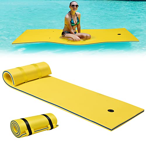 COSTWAY Tapis Flottant en Mousse XPE 210 x 66CM Résistant à la Déchirure 3 Couches avec Attache Elastique de 1,5M Capacité Portante 60KG pour Piscine/Plage/Océan (Jaune + Bleu)