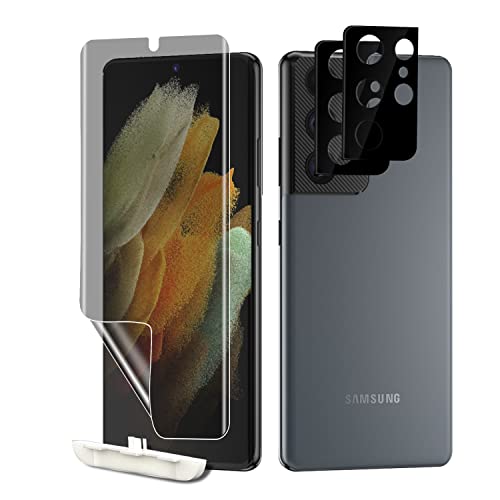 PaceBid Privacy Screen Protector for Samsung Galaxy S21 Ultra 5G - [1+2 Pack] With Camera Glass Film, Support Fingerprint Sensor, Anti-Spy TPU Film