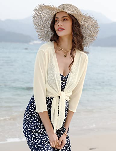 Image of Aiboria Womens 3 /4 Sleeve Shrug Sheer Mesh Bolero Tie Front Cropped Cardigan S-XXL