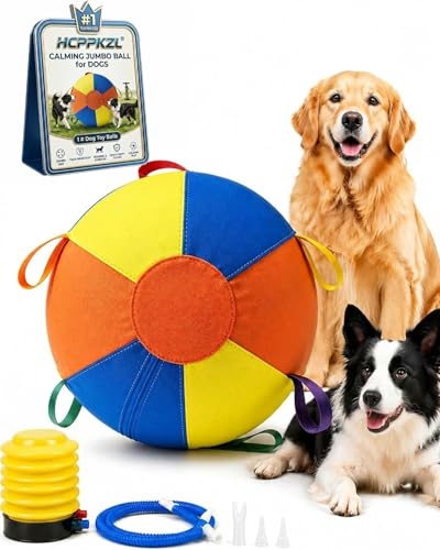 10/18/22 Calming Jumbo Ball for Dogs Durable Tear-Resistant Inflatable Big Ball Tough Herding for Play Exercise Toy with Heavy-Duty Handle Cover & Pump Fun Doggy Herding Dog Giant Tennis(A 10in)