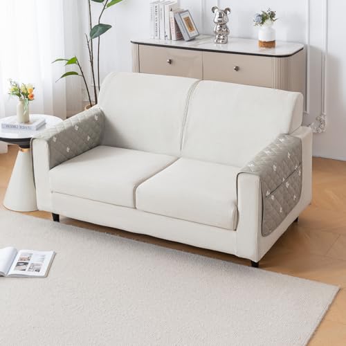 Image of House of Quirk 'Mughal Series' Printed Quilted Sofa Cover for 1 /2 /3 /4 Seater - Anti-Slip, Washable Couch Protector Slipcover (2 pcs Armrest, Neem Buti, 80x60 cm)