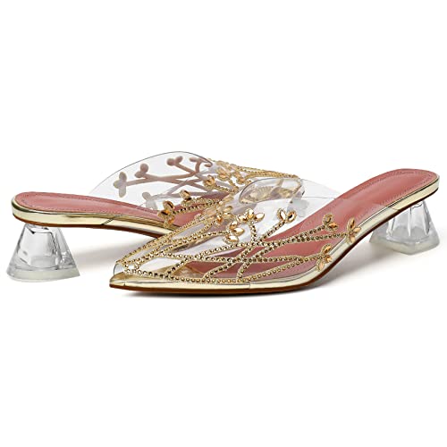 Image of AUMOTED Women's Clear Mule Sandals Pointed Toe Slingback Heels Rhinestone Heels Pumps Wedding Shoes