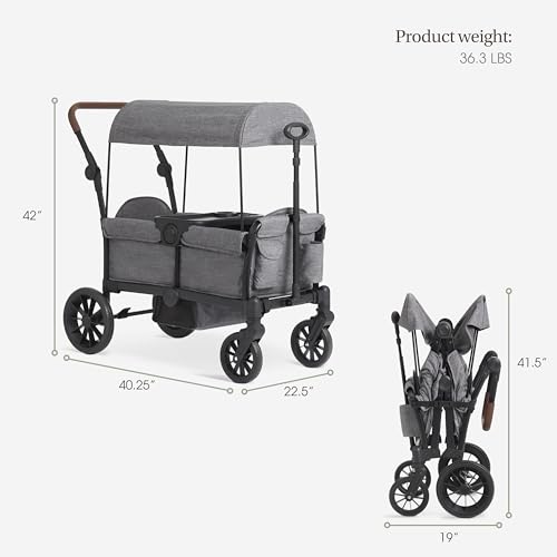 Evolur Trailblazer Wagon Double Stroller in Grey, Foldable Infant and Toddler Stroller Wagon, 5-Point Harness, Removable Canopy, All-Terrain Wheels, Spacious Storage for 2 Kids by Evolur - Image 2