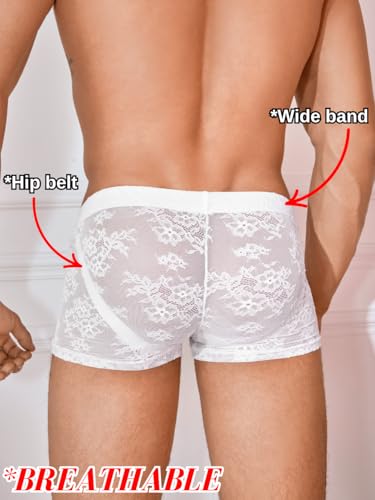 Mens Sexy Floral Lace Lingerie, Low Rise Sissy Pouch Panties, Ice Silk Sheer Boxer Briefs3