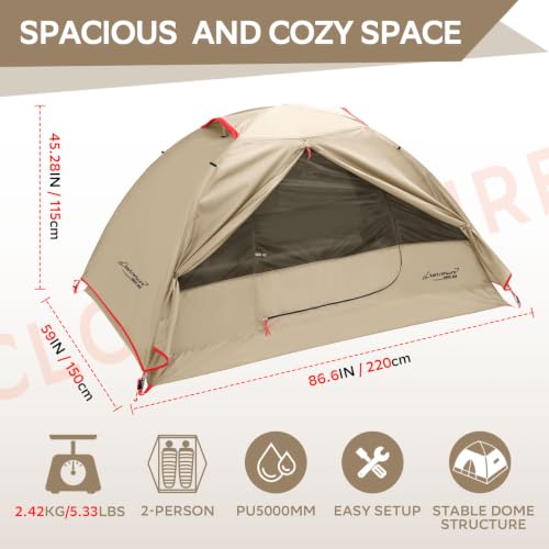 Image of Clostnature 1 /2 /3 /4 Person Lightweight Backpacking Tent, Easy Setup Tent | Aluminum Pole, PU 5000, Ultralight, Freestanding, Durable, Waterproof, Compact, Camping Tent for Hiking and Mountaineering