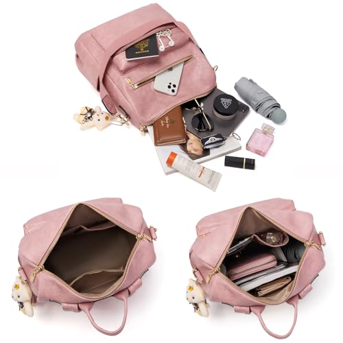 Image of Soperwillton Women Backpack Purse Shoulder Handbags Travel Bag Set 2pcs | Soft PU Leather,Large Capacity,Many Pockets,with a Functional Wallet,with a Detachable Shoulder Strap,Multipurpose Design