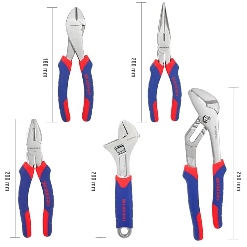 WORKPRO 5-Piece Pliers Set, Includes 250 mm Water Pump Plier, 200 mm Combination Plier, 200 mm Long Nose Pliers, 180 mm Diagonal Cutter, 200mm Adjustable Wrench, with Soft Grip Handles 2 WORKPRO 5-Piece Pliers Set, Includes 250 mm Water Pump Plier, 200 mm Combination Plier, 200 mm Long Nose Pliers, 180 mm Diagonal Cutter, 200mm Adjustable Wrench, with Soft Grip Handles - Image 2