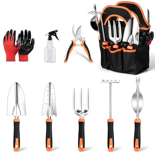 Image of HaSteeL 9-Piece Stainless Steel Garden Hand Tools Set for Planting | Storage Bag, Rust Resistant, Heavy Duty, For Indoor & Outdoor Planting Weeding Replanting, For Women /Man /Gardeners