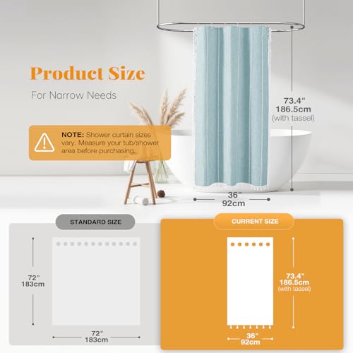 BTTN Small Boho Linen Heavy Duty Cloth Shower Curtain Set, 36x72, Fog Blue by BTTN - Used condition - Image 3