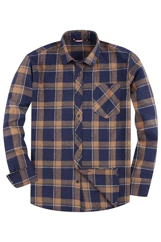 JupiterSecret Camisa de franela para hombre, manga larga, camisa a cuadros de corte regular con cuello con botones y bolsillo en el pecho, XXL
