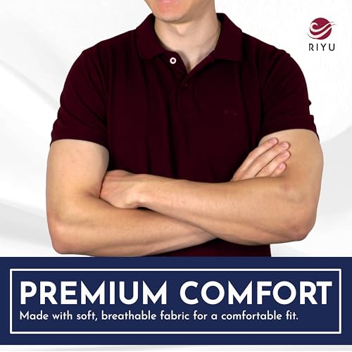 RIYU Men's Short Sleeve Cotton Polo Shirt - Slim Fit - Soft, Durable, Color Retention3