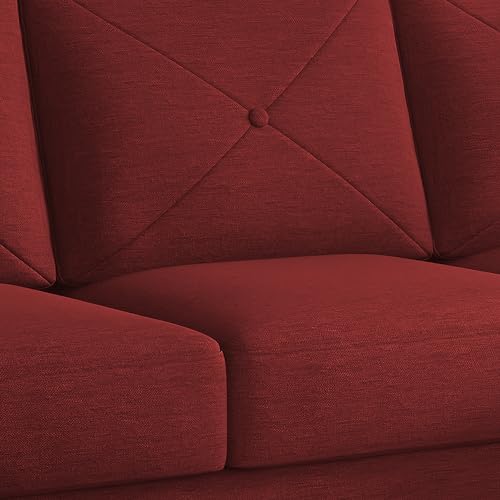 Image of Baloney RHS 6 Seater L Shape Sofa Set with Center Table for Living Room (Maroon Fabric) Premium Fabric Sofa