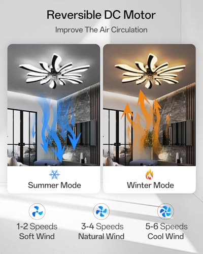 Yunlong Smart Lampadario Con Ventilatore Da Soffitto, Wifi Plafoniera Con Ventilatore Compatibile Con Alexa Google Home, Lampada Con Ventola Techo Per Camera Da Letto, Cucina, Nero - 4