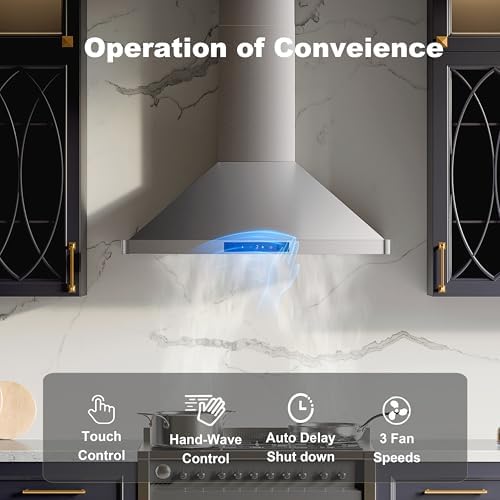 EVERKITCH 30inch Wall Mount Range Hood, 900CFM Stainless Steel Kitchen Hood — view 4