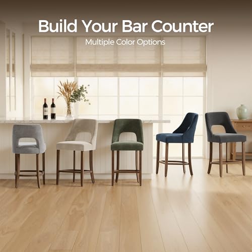 Image of UVV Bar Stools Set of 2, Upholstered Counter Height Bar Stools, Modern Counter Stools with Wood Legs for Kitchen Island Dining Room Bar, Orange