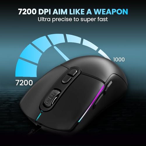 Image of SG-M360 Wired Gaming Mouse | 7200 DPI Adjustable, 7 Programmable Buttons, RGB Lighting, Huano Switches, Ergonomic Design, 1.5m Braided Cable, Optical Mouse for PC & Laptop (Black)