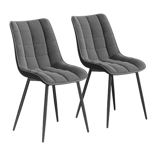 WOLTU Pack de 2 Sillas de Comedor Asiento de Terciopelo Ergonomicas Estructura Metálica con Respaldo Gris Oscuro