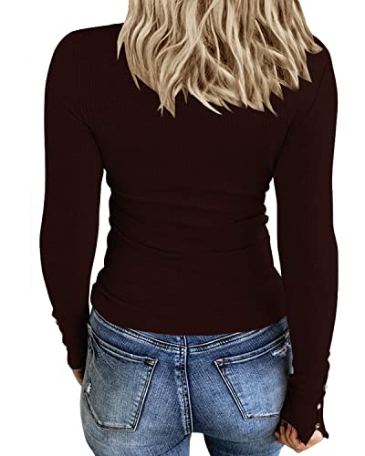 Image of KINLONSAIR Women Long Sleeve Henley Shirts Scoop Neck T-shirt Basic Tops | Lightweight Soft Ribbed Knit Tees, Casual Tunics,Slim Fit Button Up Top,Spring Outfits, Fall Winter Layering,Daily Wear