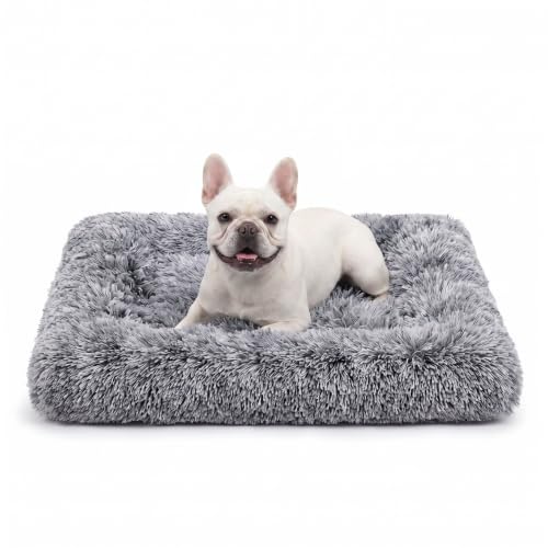Jaspuriea Medium Dog Bed Washable Dog Crate Mattress Calming Fluffy Anti Anxiety Dog Beds Deluxe Plush Dog Mat with Anti-Slip Bottom Grey 75x50x7cm