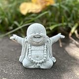 XYLIBLLA Zen Monk Buddha Statue Zen Garden Decor, Buddha Sandstone Statues Home Feng Shui Décor, Tiny Cute Baby Buddha Statue for Home, Fish Tank, Outdoor Garden Landscape Decoration(Laughing Buddha)