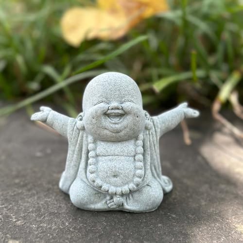 XYLIBLLA Zen Monk Buddha Statue Zen Garden Decor, Buddha Sandstone Statues Home Feng Shui Décor, Tiny Cute Baby Buddha Statue for Home, Fish Tank, Outdoor Garden Landscape Decoration(Laughing Buddha)