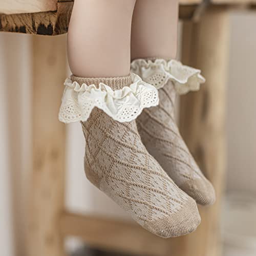 Colorful Childhood Baby Grils Ruffle Lace Socks Toddler Vintage Ribbed Princess Frilly Dress Short Socks4