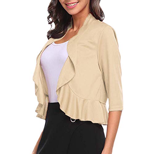 JERFERR Women Shorts Party Flouncing Solid Color Ruffles Peplum Cardigan Outerwear Coat Beige
