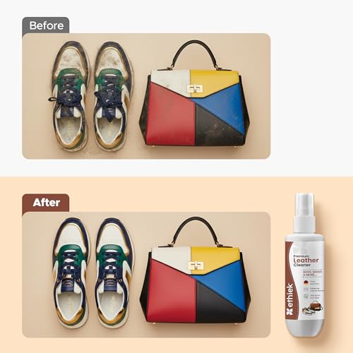Image of ETHIEK Leather Cleaner for Bags, Shoes & Jackets | Gentle Daily Cleaner | Removes Dirt, Refreshes Texture & Revives Natural Shine, 100 ml