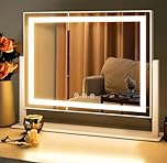 LuxeVue Vanity Mirror with Lights, 40 x 30cm LED Makeup Mirror,Freestanding Light Up Vanity Mirror with 3 Colors Dimmable, Touch Sensor, Round 3.5" 15X Spot Magnifying, 360 Rotation (White)