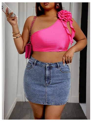 Floerns Women's Plus Size Bowknot Denim Skirts High Waist Stretchy Y2k Short Jean Skirts4