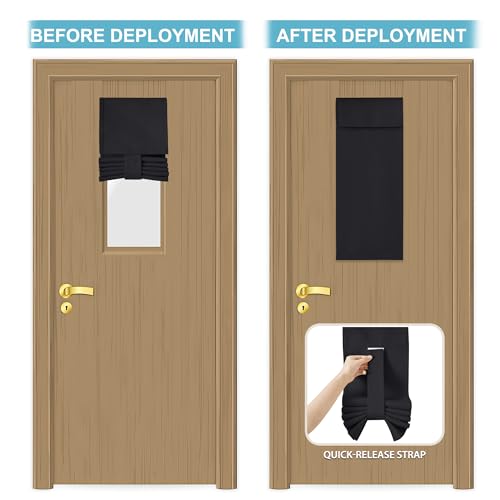 Image of RYB HOME Classroom Door Window Cover, Blackout Shades for Classroom Windows and Doors Cover Lockdown Shades, Room Darkening Design Blocks Views,No Drill Stick on Blinds, W8 x L36, 1 Panel, Black