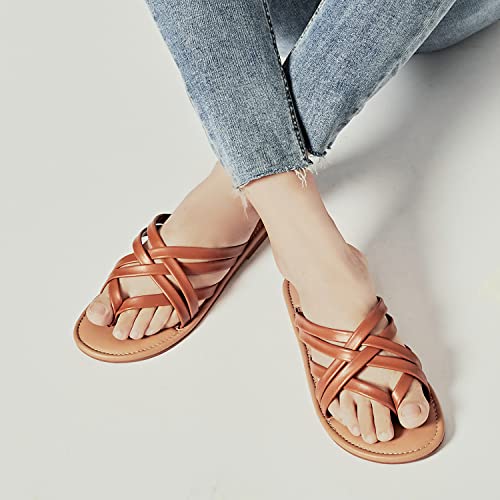 Image of Luoika Women's Wide Width Flat Sandals, Flip Flop Slides Sandal Casual Strapy Sandal Slip on Summer Beach Shoes for Women.