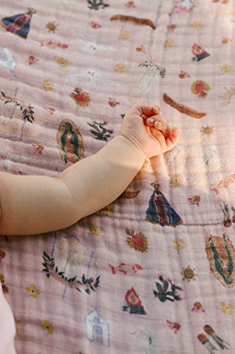 Image of Be A Heart Catholic Baby Blanket | Pink Gingham Cotton Blend Large Throw Blanket for Baby Girl | Napping, Camping, Travel, Hiking