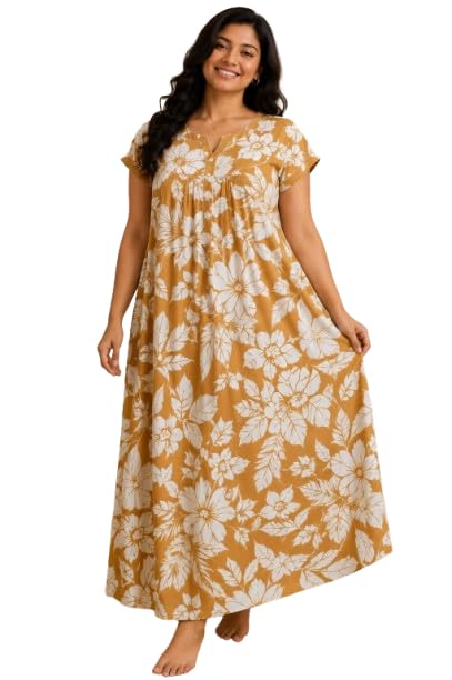 Women's Floral Print Maxi Nighty | Soft Full Length Night Gown with Short Sleeves | Comfortable Sleepwear for Women-picture-19
