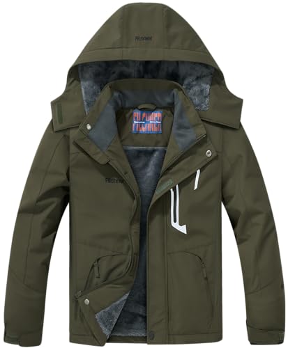 Listado de Chaquetas impermeables para Bebé los 5 mejores. 48 Filchner - chamarra de esquí para niño, impermeable, chamarra de invierno para niños, chamarra de snowboard con capucha desmontable y tiras reflectantes, Verde militar, 10-12...