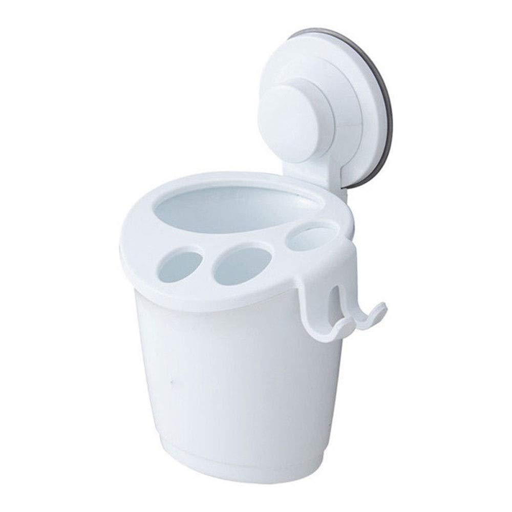 JINGYAN Toothbrush Holders White Plastic Toothbrush Holder Suction Wall Type Bathroom Free Punching Hanging Cup Rack