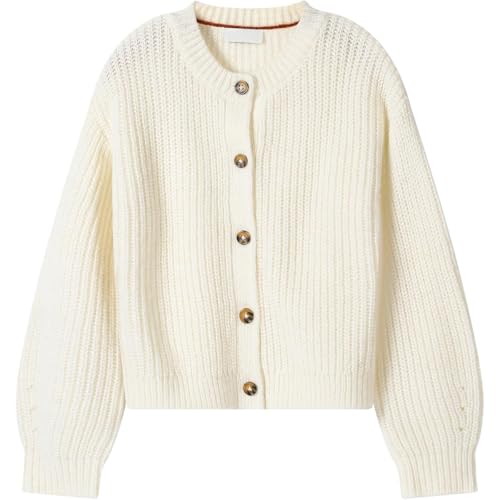 Girls' Button Knit Jacket, Soft and Warm, Round Neck Casual Sweater