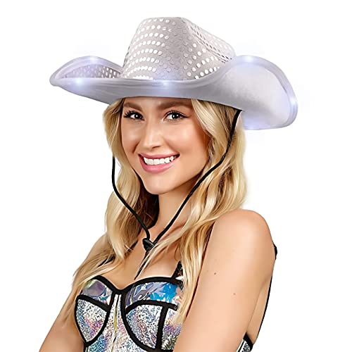 blinkee White Light Up Cowboy Hat - LED Light Hat for Women and Men