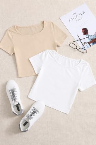 Image of KERI PERRY Tops for Women Crop Top for Women's Tank Activewear Tee Sports Work Out Wear Casual Round Neck Cotton Camisole Pack of 2