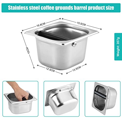 Coffee Knock Box, Stainless Steel Coffee Knock Box,Spresso Knock Box Stainless Steel,Tainless Steel Espresso Knock Box With Rubber Bar For Storing Underneath Most Espresso Machines #TOP5