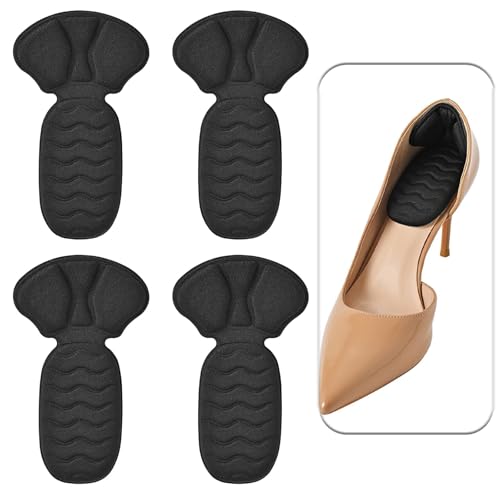 4 PCS Heel Cushion Pads, Shoe Heel Inserts for Shoes Too Big or Loose Shoes, Anti-Slip Heel Grips, Improve Shoe Comfort, Insoles for Heels to Prevent Heel Slipping Out, Rubbing (Black, Universal)