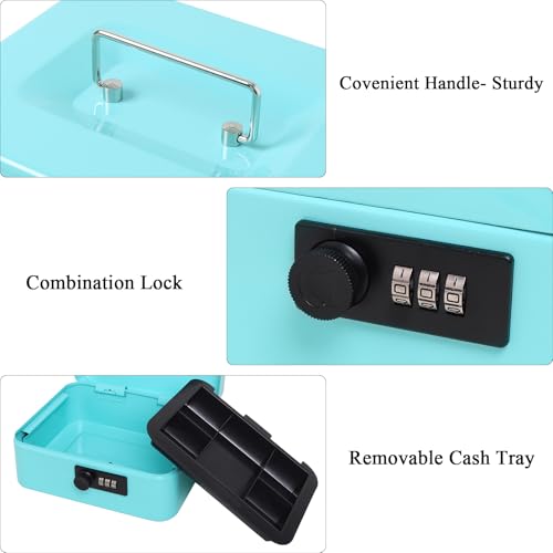 Caisse à monnaie en métal durable bleu clair, coffret à billets robuste Jssmst