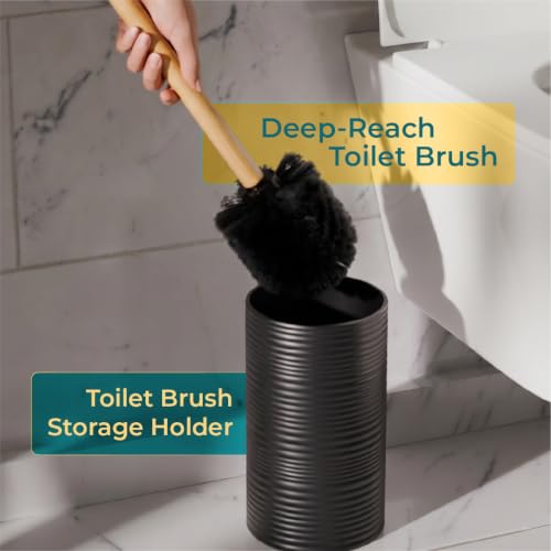 Image of Lifelong Bathroom Accessories Set of 6 with Bamboo Finish | Complete Bathroom Organizer Kit with Soap Dispenser, Toothbrush Holder, Tumbler, Soap Dish, Toilet Brush & Dustbin | Black