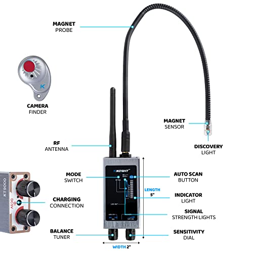 KT-9000 Premium Hidden Devices Detector by Knight Electronics - Hidden Camera Detectors RF Detector & Bug Detector | Hidden Camera Finder for GPS Tracking/Radio Frequency Signal Detection Anti Spy by Knight Electronics - Used condition - US$117.60