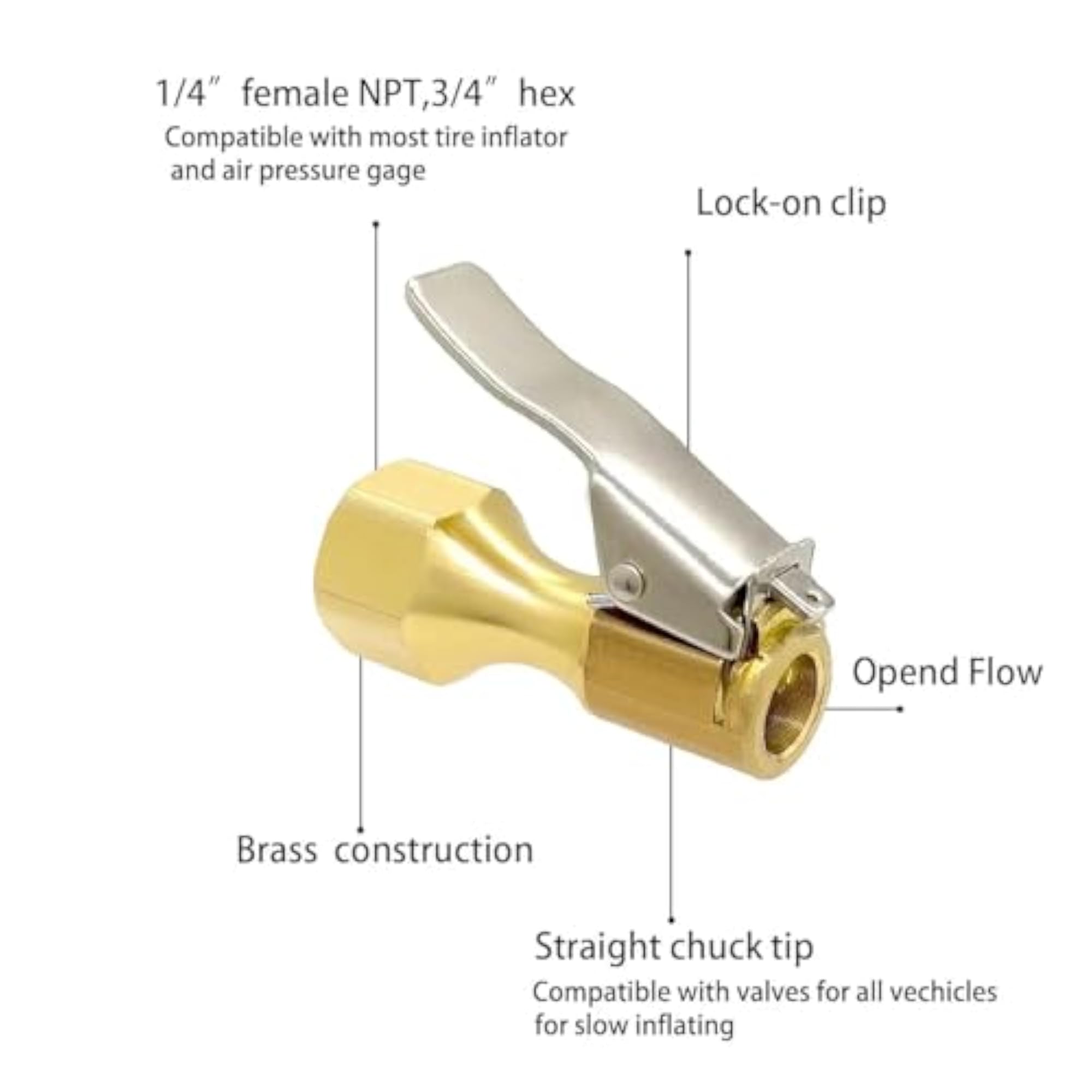 Brass Locking Tire Inflator Nozzle Adapter, Pack of 1