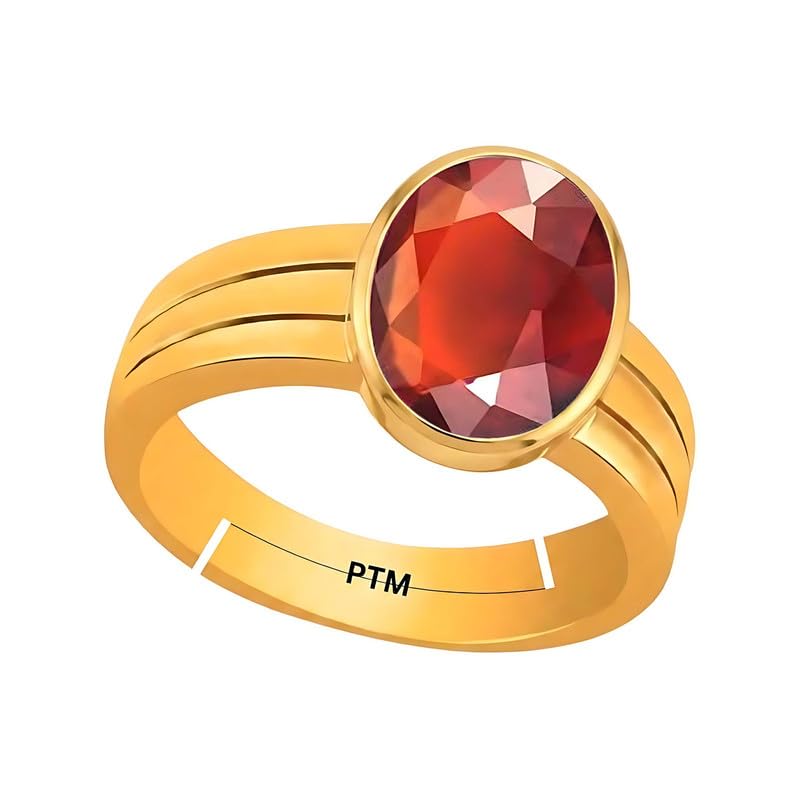 PTM Natural Hessonite/Gomed 3.25 to 10.25 Ratti or 3.00 to 9.50 Carat Astrological Certified Gemstone Panchdhatu/5 Metals Gold Plated Adjustable Ring for Men and Women