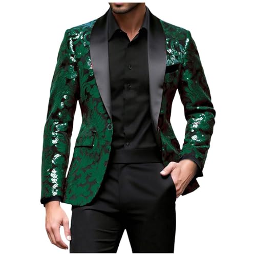 Men Sequins Blazer Sparkle Tuxedo Jacket Shiny Metallic Disco Dance Party Cocktail Carnival Homecoming Suit